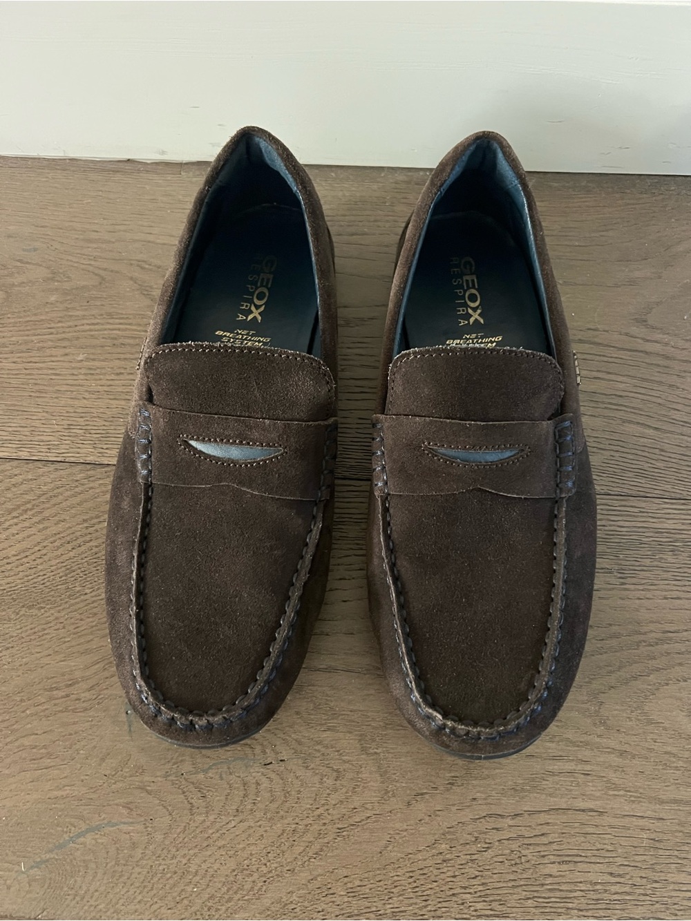 ❤️ Geox Respira Dark Brown Suede Penny Loafers for Men - EU 43 (Approx US 10)